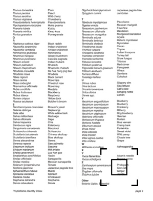 Identity Index Document - Page 5 - Directory list of botanical and fungal reference standards used for HPTLC testing and plant material authentication.