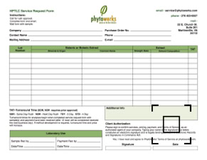 PDF Service Request Form for submitting sample testing requests